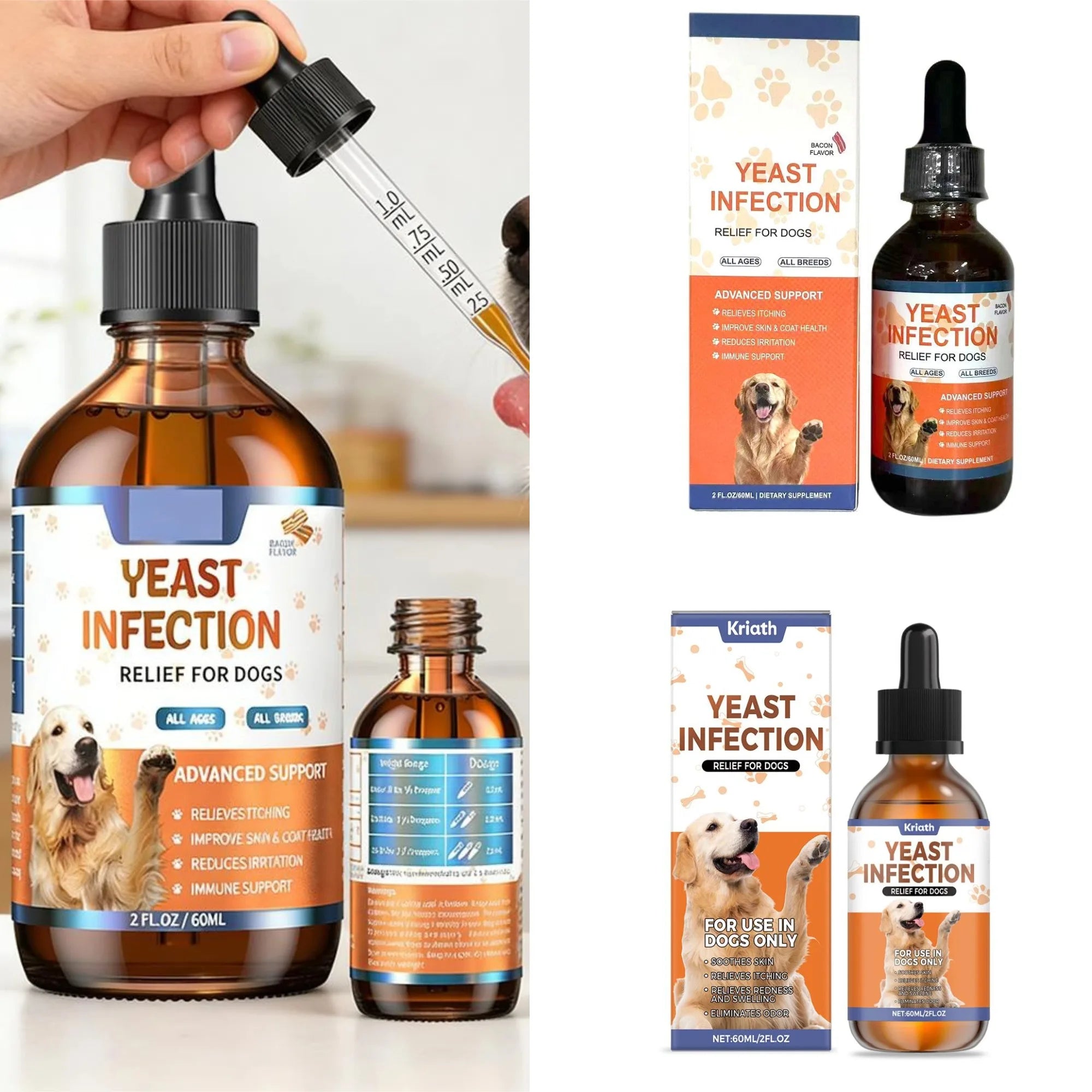 60ML 3Kinds Dog Pet Drops Gentle Care Supplement to Maintain Healthy Coat and Skin for Dogs Herbal Drops PET CARE