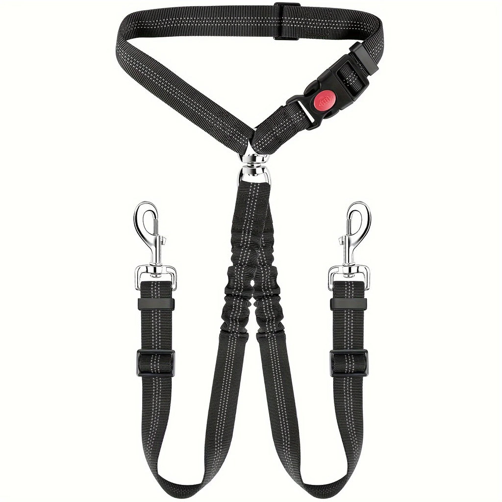 1Pcs Pet Dog Seat Belt Car Supplies Dog Cat Car Fixed Dog Chain Buffer Traction Car Safety Rope One Belt Two Dog Leash