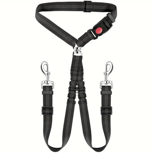 1Pcs Pet Dog Seat Belt Car Supplies Dog Cat Car Fixed Dog Chain Buffer Traction Car Safety Rope One Belt Two Dog Leash